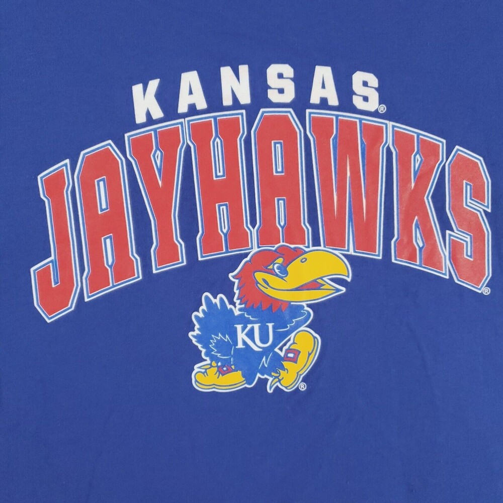 Fanatics Kansas Jayhawks T-Shirt Mens Large Blue Cotton Long Sleeve Crew Neck
